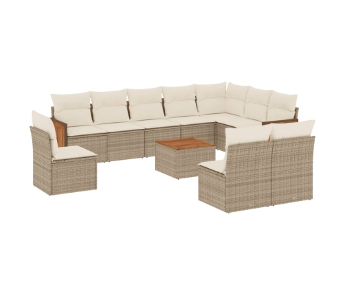 Set de sofás de jardín 11pzas con cojines ratán sintético beige