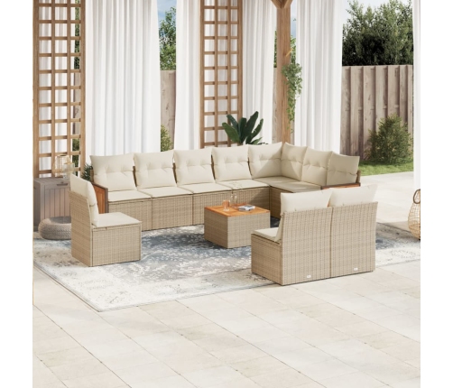Set de sofás de jardín 11pzas con cojines ratán sintético beige