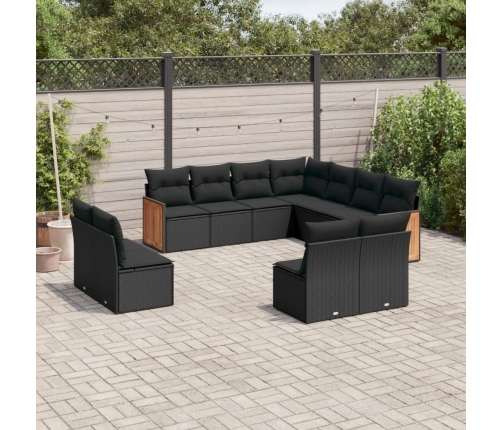 Set de sofás de jardín 11 pzas y cojines ratán sintético negro