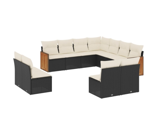 Set de sofás de jardín 11 pzas y cojines ratán sintético negro