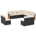 Set de sofás de jardín 11 pzas y cojines ratán sintético negro