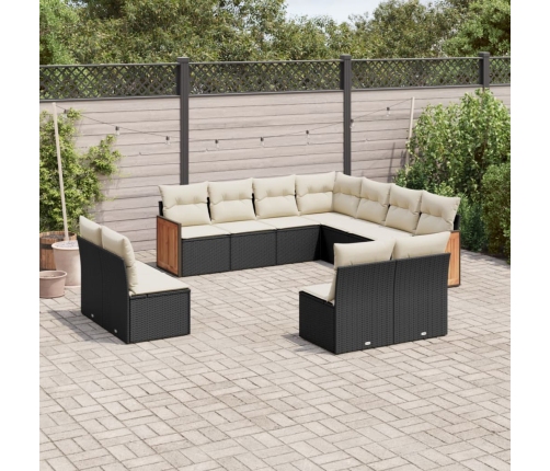 Set de sofás de jardín 11 pzas y cojines ratán sintético negro