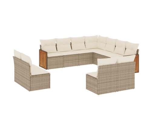 Set de sofás de jardín 11pzas con cojines ratán sintético beige