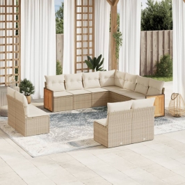 Set de sofás de jardín 11pzas con cojines ratán sintético beige