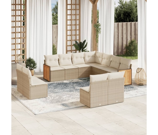 Set de sofás de jardín 11pzas con cojines ratán sintético beige