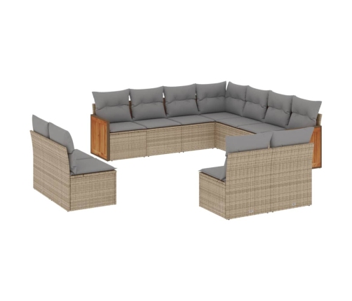 Set de sofás de jardín 11pzas con cojines ratán sintético beige