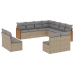 Set de sofás de jardín 11pzas con cojines ratán sintético beige