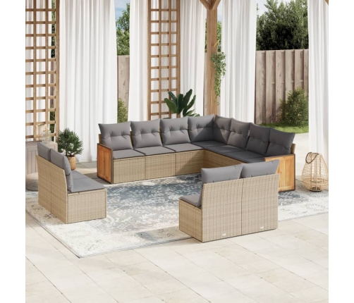 Set de sofás de jardín 11pzas con cojines ratán sintético beige