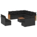 Set de sofás de jardín 12 piezas cojines ratán sintético negro