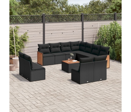 Set de sofás de jardín 12 piezas cojines ratán sintético negro