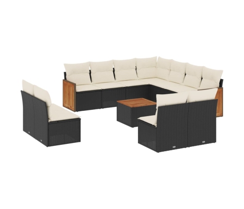 Set de sofás de jardín 12 piezas cojines ratán sintético negro