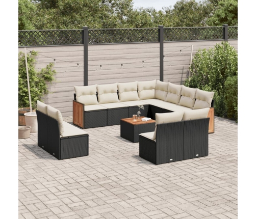 Set de sofás de jardín 12 piezas cojines ratán sintético negro