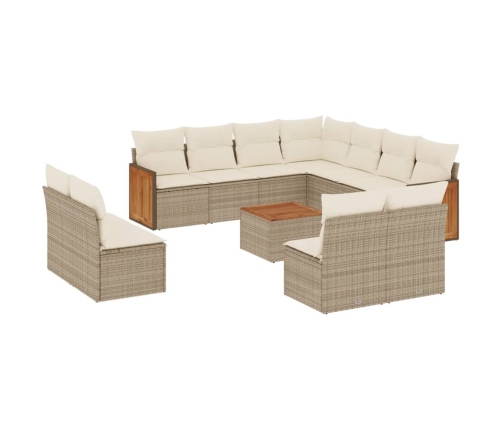 Set de sofás de jardín 12 pzas y cojines ratán sintético marrón