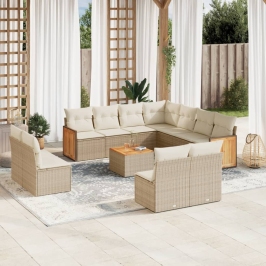 Set de sofás de jardín 12 pzas y cojines ratán sintético marrón