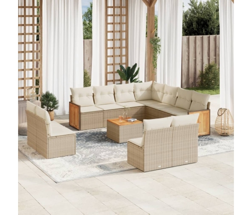 Set de sofás de jardín 12 pzas y cojines ratán sintético marrón