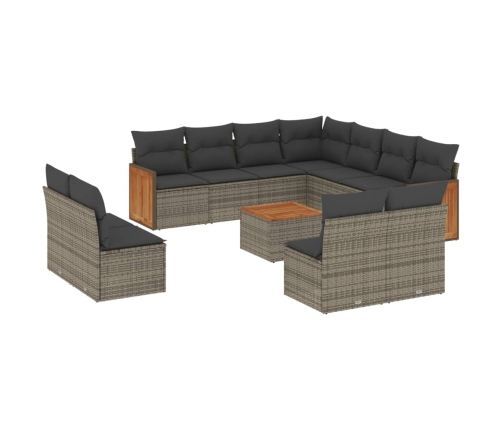 Set de sofás de jardín 12 pzas con cojines ratán sintético gris