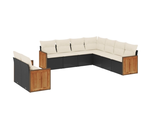 Set de sofás de jardín 8 piezas y cojines ratán sintético negro