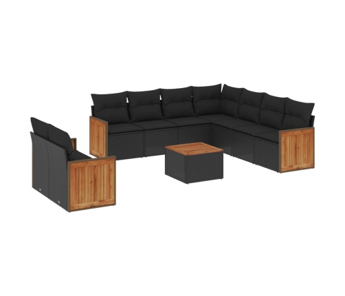 Set de sofás de jardín 10 pzas cojines ratán sintético negro