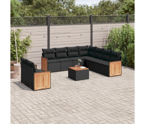 Set de sofás de jardín 10 pzas cojines ratán sintético negro