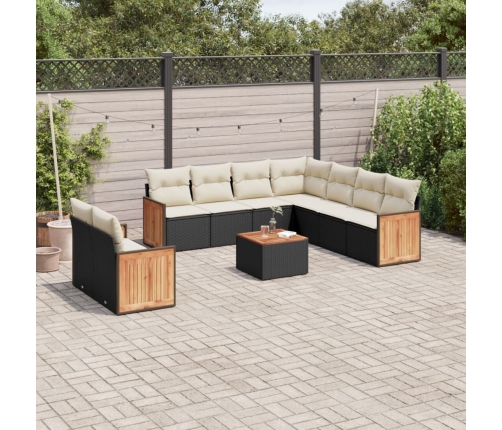 Set de sofás de jardín 10 pzas cojines ratán sintético negro