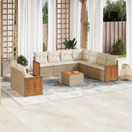 Juego de sofás jardín con cojines beige 10 pzas ratán sintético
