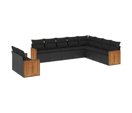 Set de sofás de jardín 10 pzas cojines ratán sintético negro