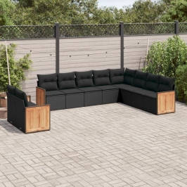 Set de sofás de jardín 10 pzas cojines ratán sintético negro