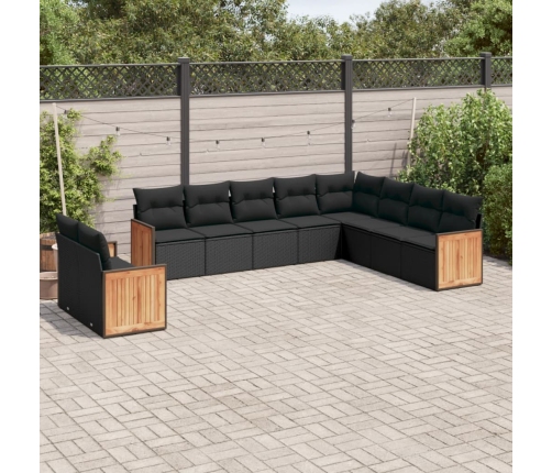 Set de sofás de jardín 10 pzas cojines ratán sintético negro