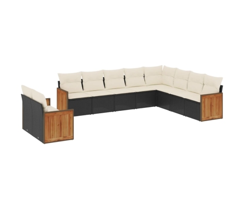 Set de sofás de jardín 10 pzas cojines ratán sintético negro