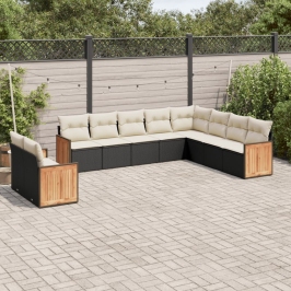 Set de sofás de jardín 10 pzas cojines ratán sintético negro