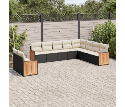 Set de sofás de jardín 10 pzas cojines ratán sintético negro