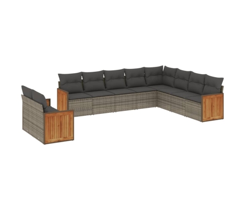 Set de sofás de jardín 10 pzas con cojines ratán sintético gris