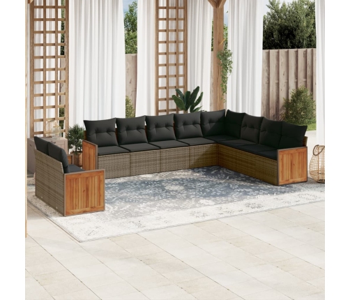 Set de sofás de jardín 10 pzas con cojines ratán sintético gris