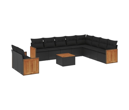 Set de sofás de jardín 11 pzas y cojines ratán sintético negro