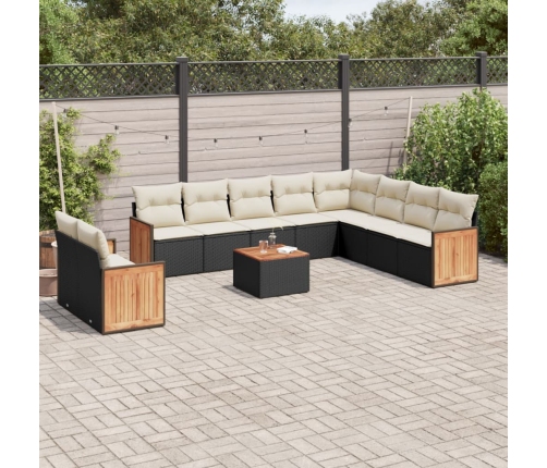 Set de sofás de jardín 11 pzas y cojines ratán sintético negro