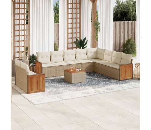Set de sofás de jardín 11pzas con cojines ratán sintético beige