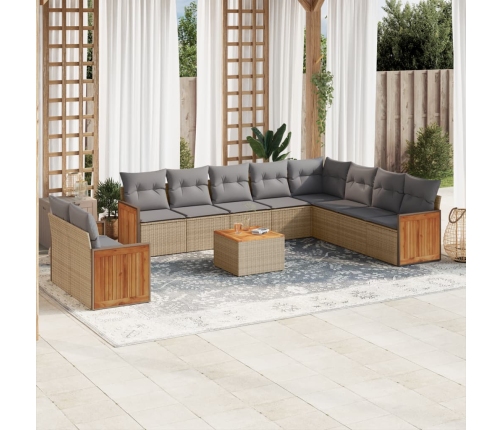 Set de sofás de jardín 11pzas con cojines ratán sintético beige