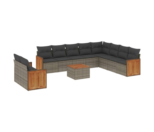 Set de sofás de jardín 11 pzas y cojines ratán sintético gris