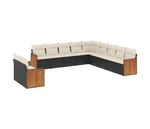 Set de sofás de jardín 11 pzas y cojines ratán sintético negro