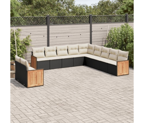 Set de sofás de jardín 11 pzas y cojines ratán sintético negro