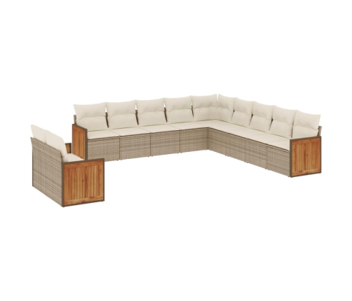 Set de sofás de jardín 11pzas con cojines ratán sintético beige