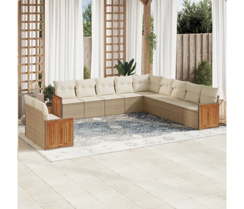 Set de sofás de jardín 11pzas con cojines ratán sintético beige