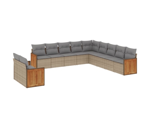 Set de sofás de jardín 11pzas con cojines ratán sintético beige