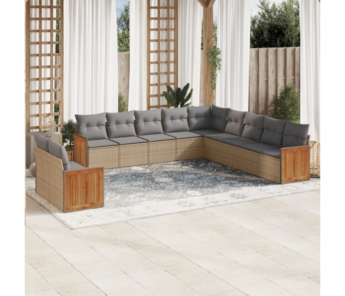 Set de sofás de jardín 11pzas con cojines ratán sintético beige