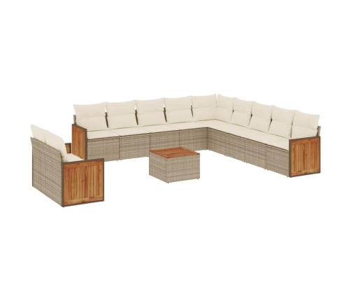 Set de sofás de jardín 12 pzas y cojines ratán sintético marrón