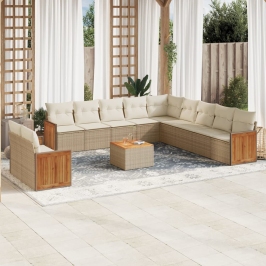 Set de sofás de jardín 12 pzas y cojines ratán sintético marrón