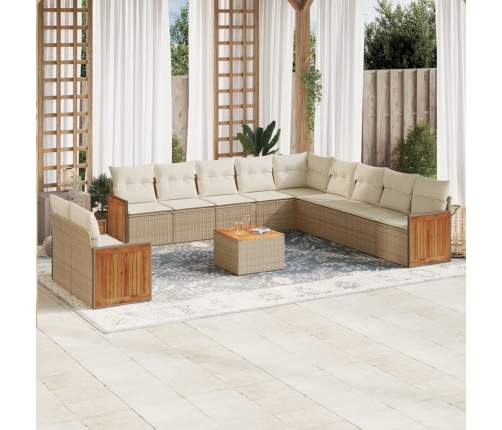 Set de sofás de jardín 12 pzas y cojines ratán sintético marrón