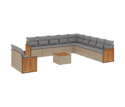 Set de sofás de jardín 12 pzas y cojines ratán sintético marrón