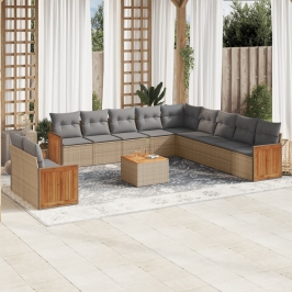 Set de sofás de jardín 12 pzas y cojines ratán sintético marrón