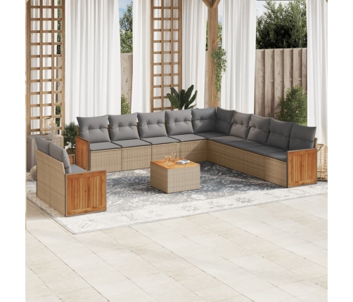 Set de sofás de jardín 12 pzas y cojines ratán sintético marrón
